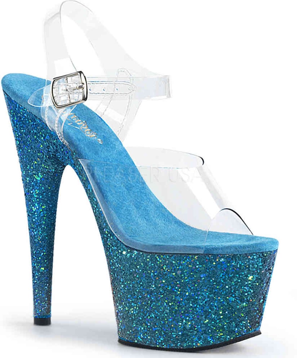 EU 38 = US 8 | ADORE-708LG | 7 Heel, 2 3/4 PF Ankle Strap Sandal W/ Glitter Bottom